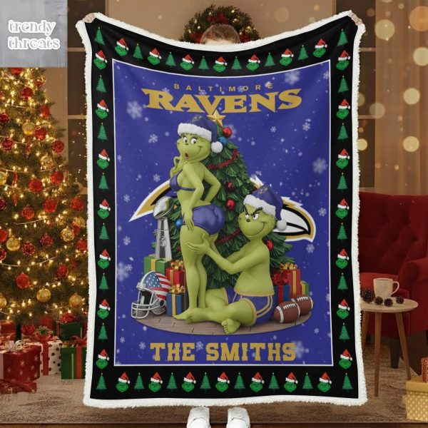 Baltimore Ravens Funny Grinch Kiss Ass Christmas Blanket Quilt