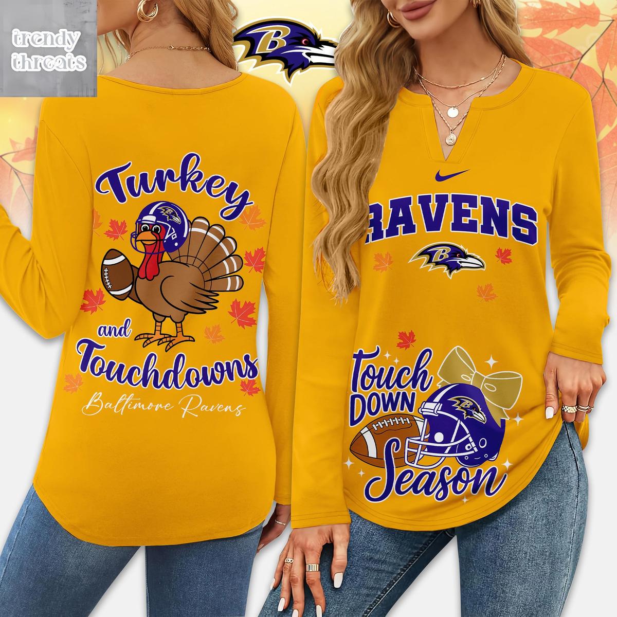 Baltimore Ravens Thanksgiving Turkey And Touchdowns Long Sleeve Shirt Baltimore Ravens Thanksgiving Turkey And Touchdowns Long Sleeve Shirt