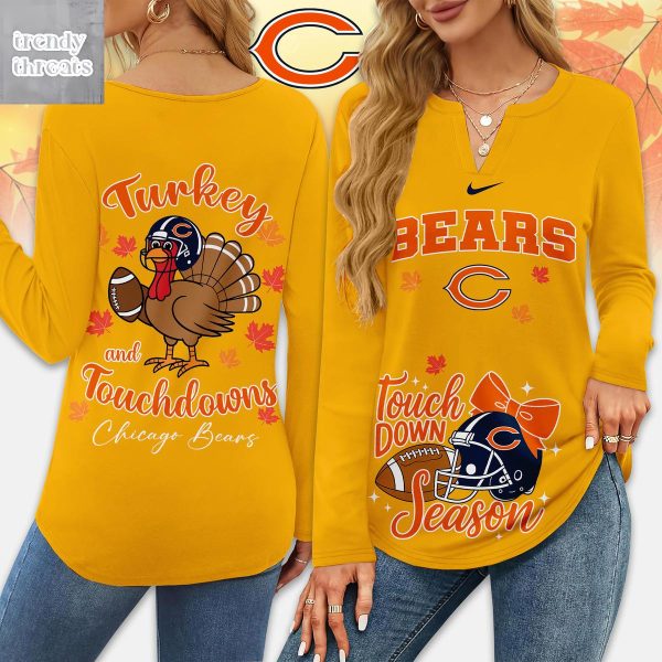 Chicago Bears Thanksgiving Turkey And Touchdowns Long Sleeve Shirt