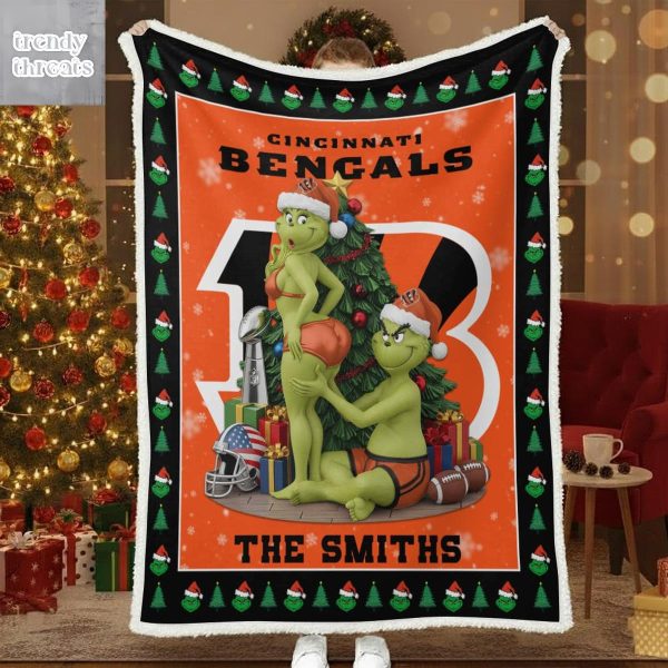 Cincinnati Bengals Funny Grinch Kiss Ass Christmas Blanket Quilt