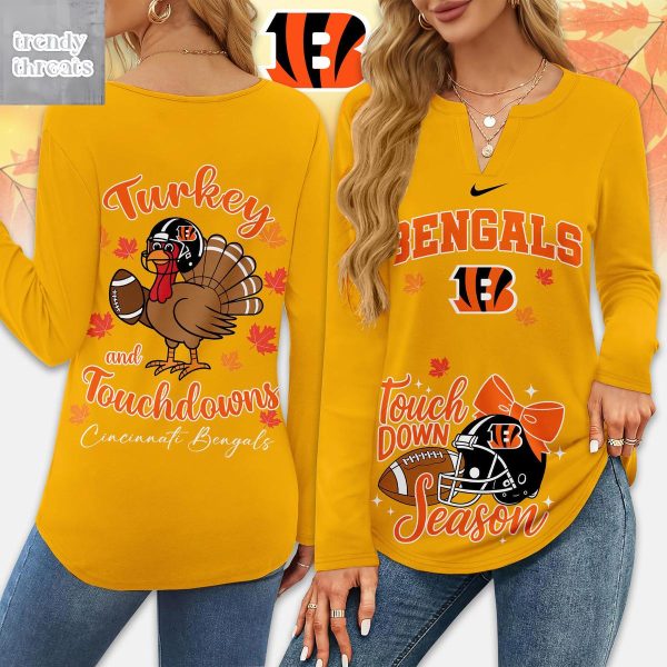 Cincinnati Bengals Thanksgiving Turkey And Touchdowns Long Sleeve Shirt