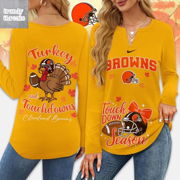 Cleveland Browns Thanksgiving Turkey And Touchdowns Long Sleeve Shirt