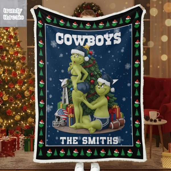 Dallas Cowboys Funny Grinch Kiss Ass Christmas Blanket Quilt