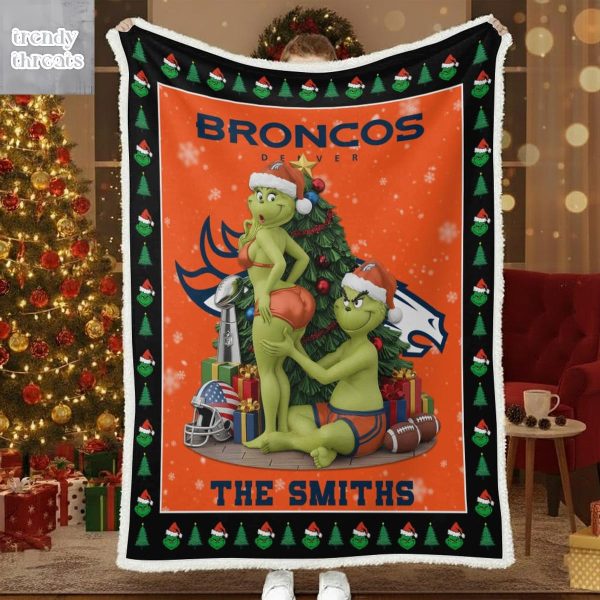Denver Broncos Funny Grinch Kiss Ass Christmas Blanket Quilt