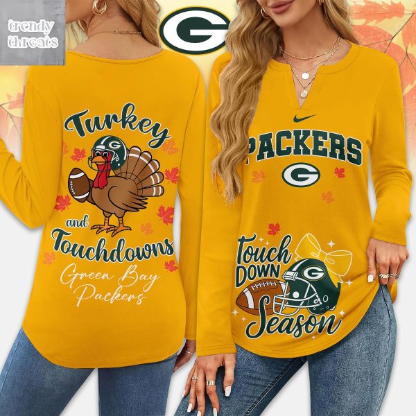 Green Bay Packers Thanksgiving Turkey And Touchdowns Long Sleeve Shirt