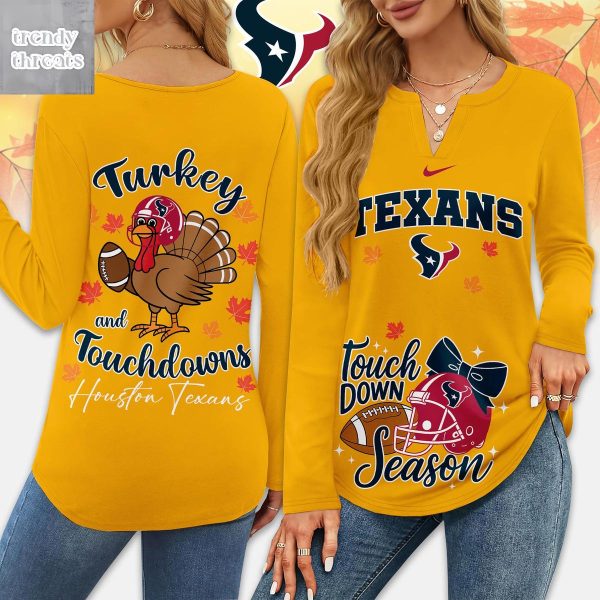 Houston Texans Thanksgiving Turkey And Touchdowns Long Sleeve Shirt