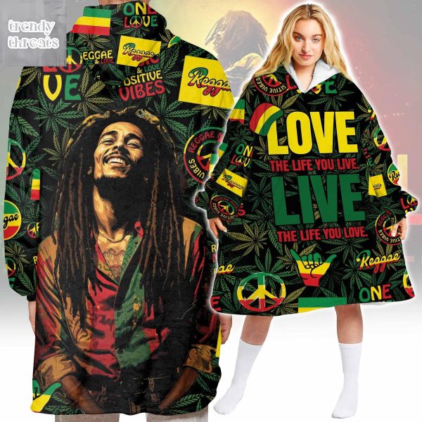 Bob Marley Love The Life You Live Fleece Blanket Hoodie