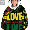 Bob Marley Love The Life You Live Fleece Blanket Hoodie