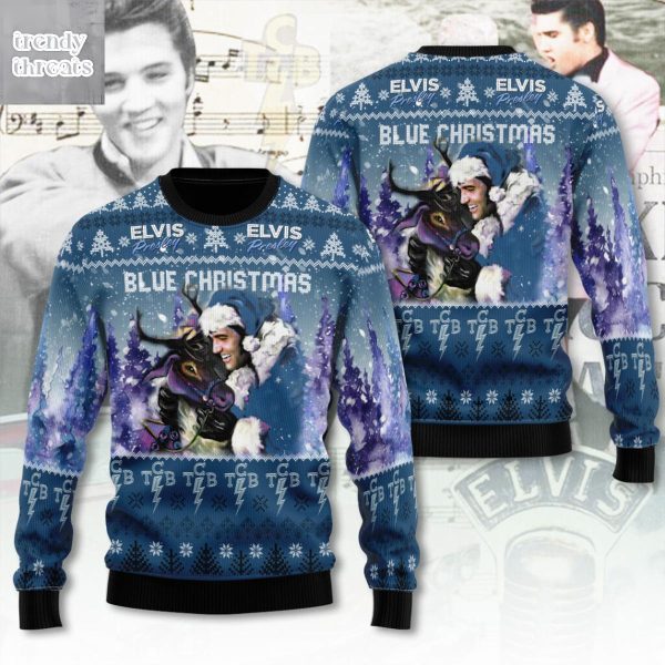 Elvis Presley Blue Christmas Ugly Sweater