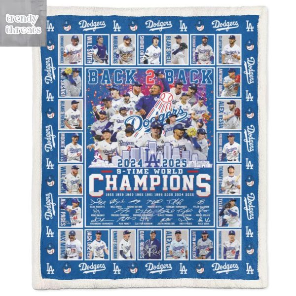 Los Angeles Dodgers Back 2 Back 9 Time World Series Champions Blanket Quilt