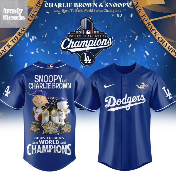Los Angeles Dodgers Snoopy Charlie Brown Back To Back World Champions Jersey