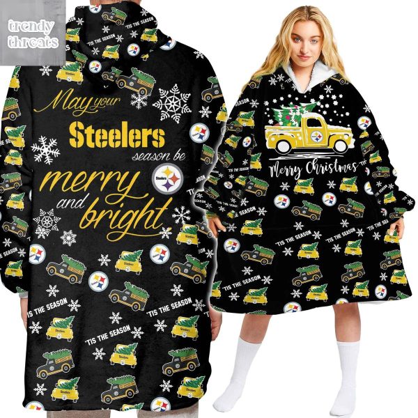 Pittsburgh Steelers Merry Christmas Tis The Season Fleece Blanket Hoodie