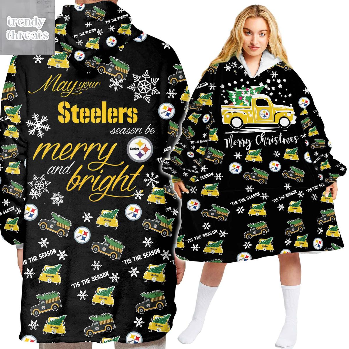 Pittsburgh Steelers Merry Christmas Tis The Season Fleece Blanket Hoodie Pittsburgh Steelers Merry Christmas Tis The Season Fleece Blanket Hoodie