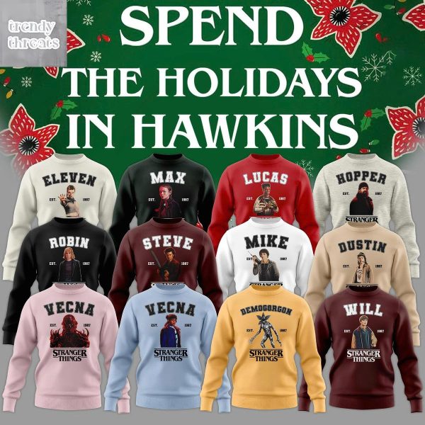 Stranger Things 5 Spend The Holidays In Hawkins Characters Hoodie Shirt