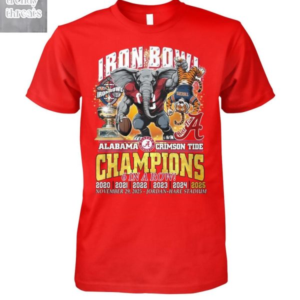 Alabama Crimson Tide Iron Bowl 6 In A Row Champions T-Shirt