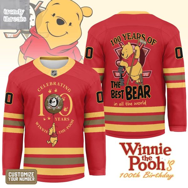 Anaheim Ducks Winnie The Pooh 100th Anniversary Hockey Jersey