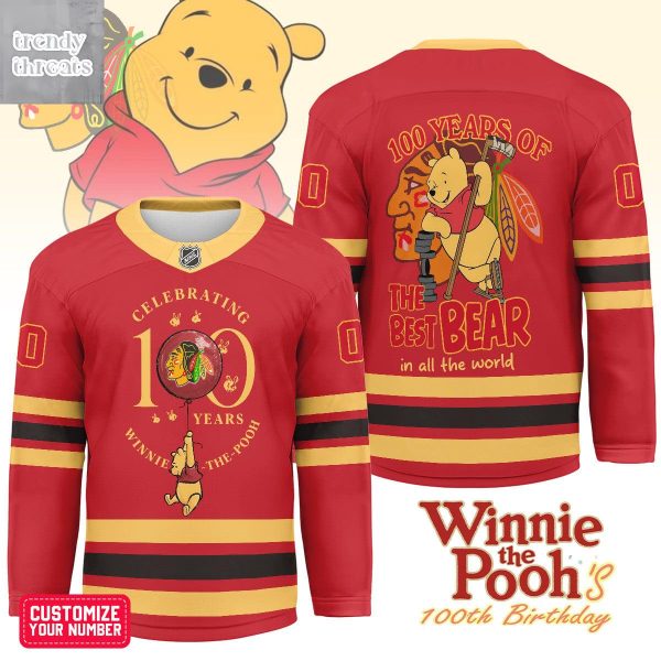 Chicago Blackhawks Winnie The Pooh 100th Anniversary Hockey Jersey