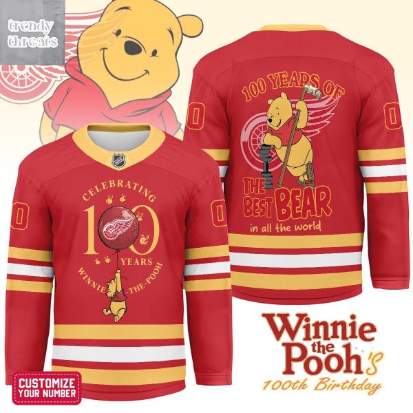 Detroit Red Wings Winnie The Pooh 100th Anniversary Hockey Jersey