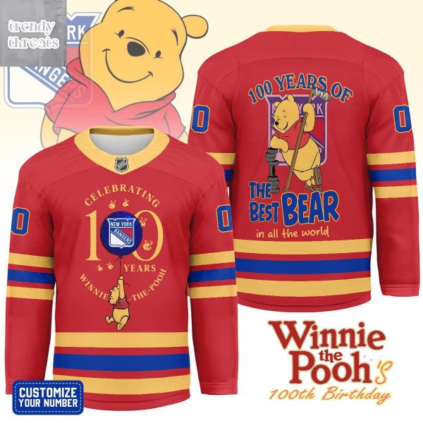 New York Rangers Winnie The Pooh 100th Anniversary Hockey Jersey