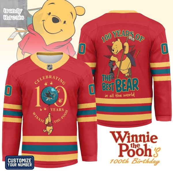 San Jose Sharks Winnie The Pooh 100th Anniversary Hockey Jersey