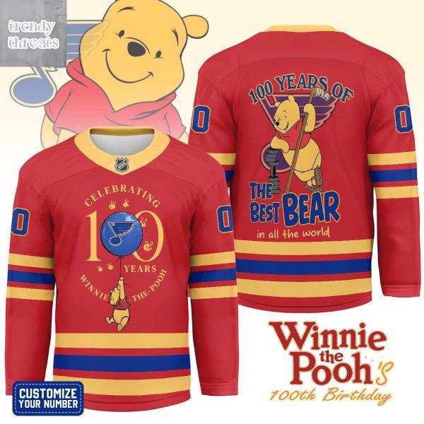 St. Louis Blues Winnie The Pooh 100th Anniversary Hockey Jersey